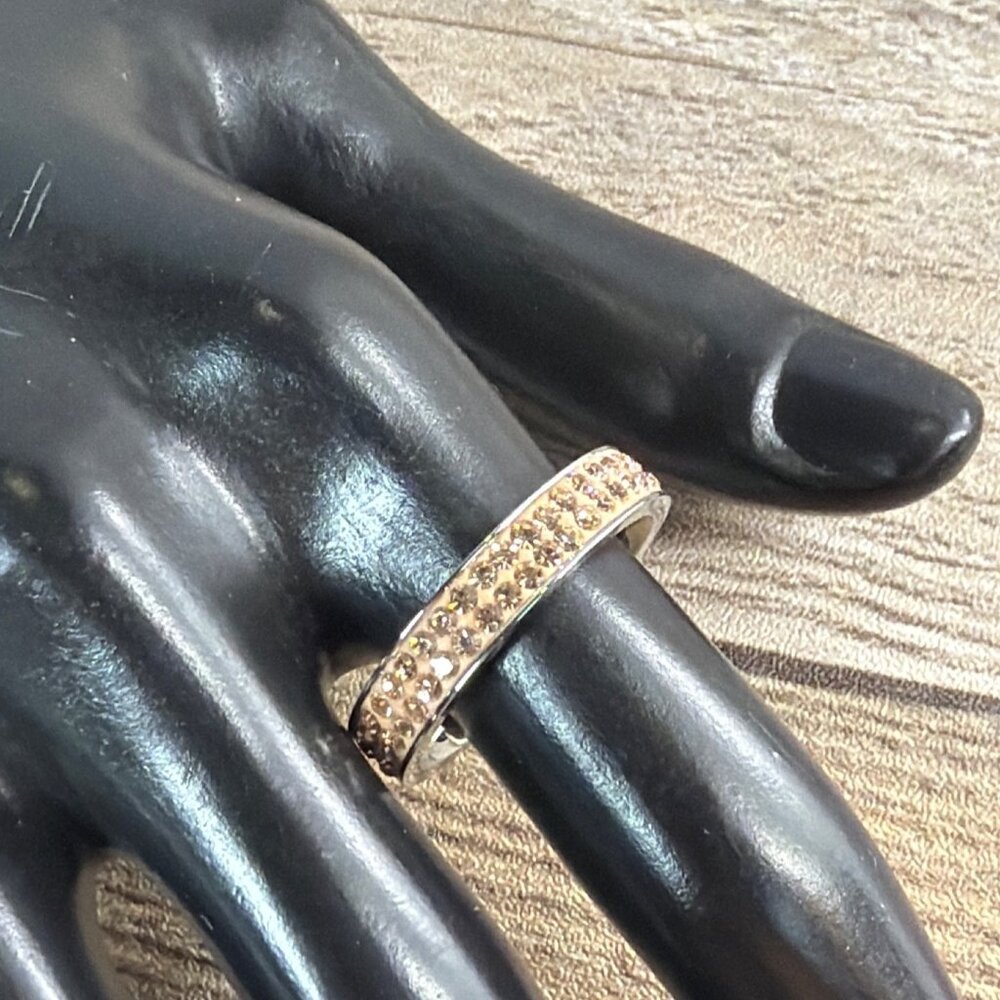 NIB Coeur de Lion Rose Gold Stainless Steel Peach Swarovski Crystal Ring Sz 8.5 - Picture 15 of 16